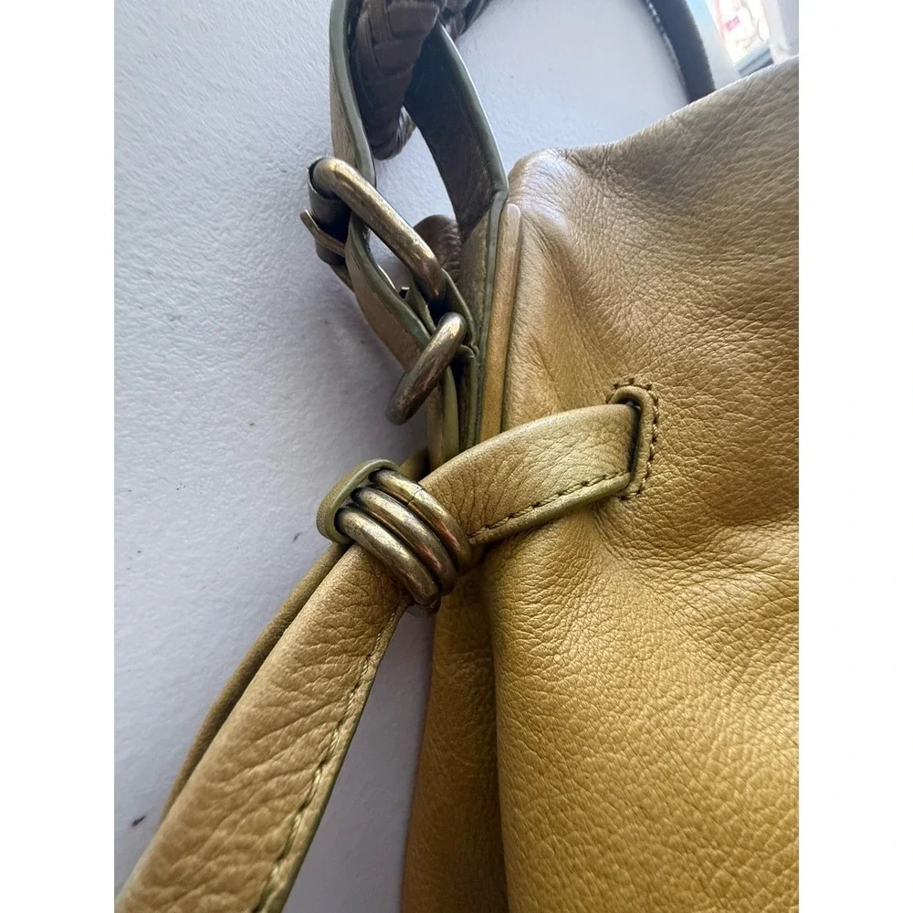 Elliott Lucca Olive Pebbled Soft Leather Hobo Shoulder Bag Woven Handle Boho